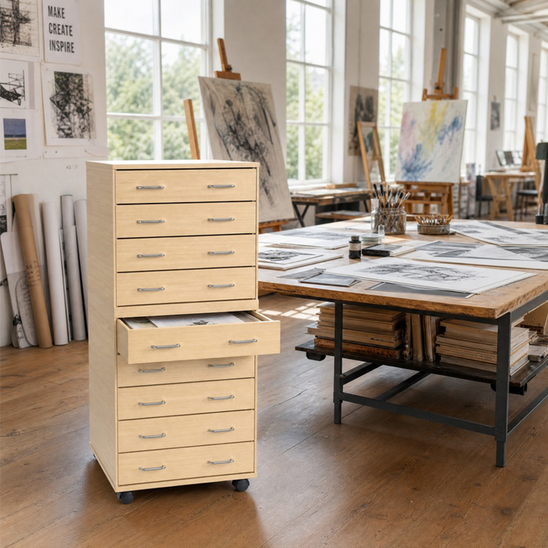 A2 Premium Wooden Plan Chest - 9 Drawer - 1227mm High