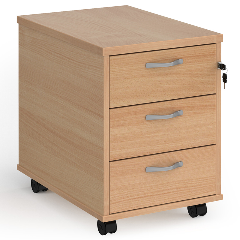 3 Drawer Mobile Pedestal – Beech – 600mm Deep