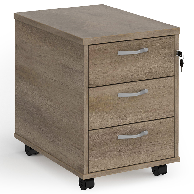3 Drawer Mobile Pedestal – Grey Nebraska Oak – 600mm Deep