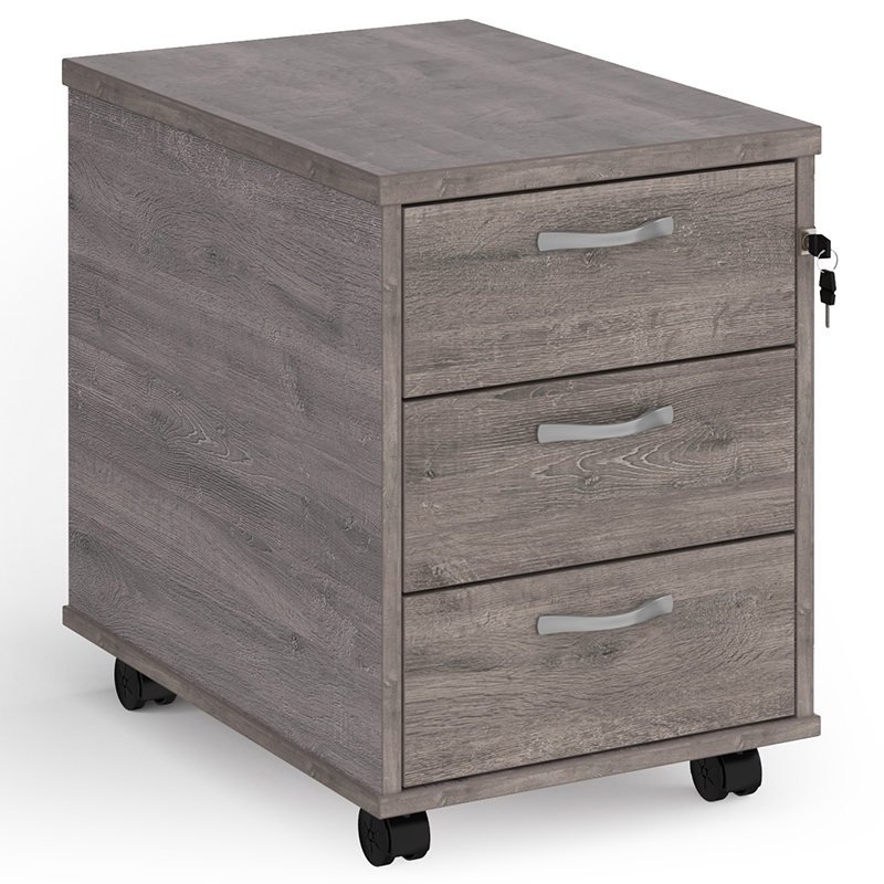 3 Drawer Mobile Pedestal – Grey Oak – 600mm Deep