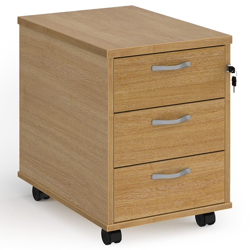 3 Drawer Mobile Pedestal – Oak – 600mm Deep