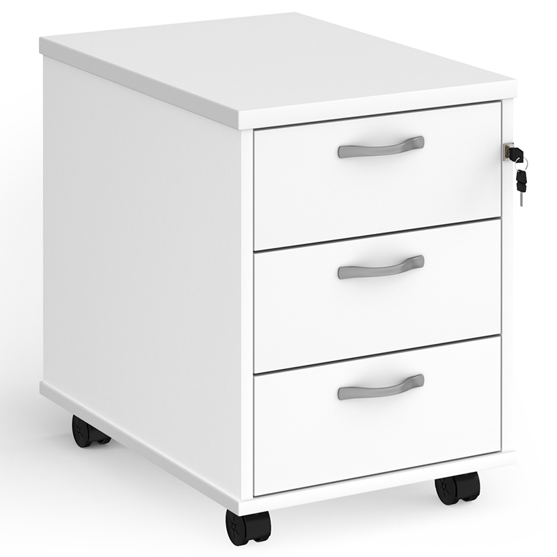3 Drawer Mobile Pedestal – White – 600mm Deep
