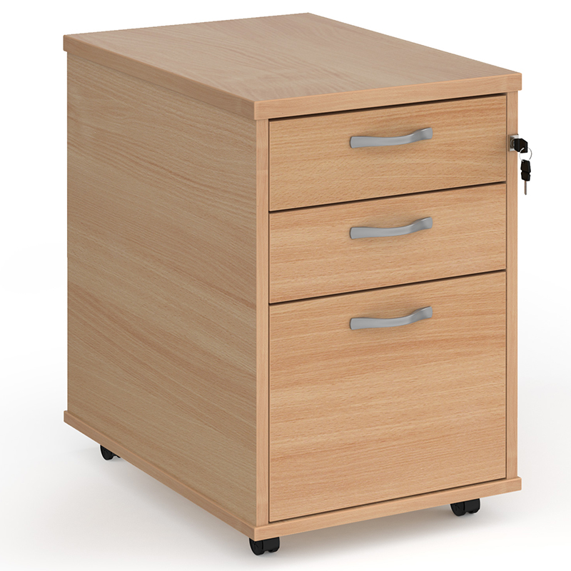 Tall Mobile 3 Drawer Pedestal - Beech - 600mm Deep