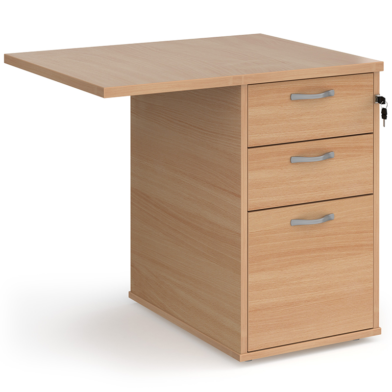Desk‑High 3 Drawer Pedestal with 800mm Flyover Top – 600mm Deep – Beech