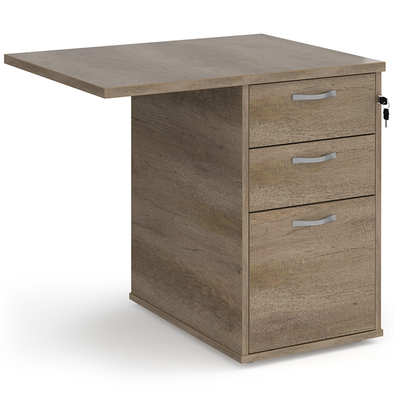 Desk‑High 3 Drawer Pedestal with 800mm Flyover Top – 600mm Deep – Grey Nebraska Oak