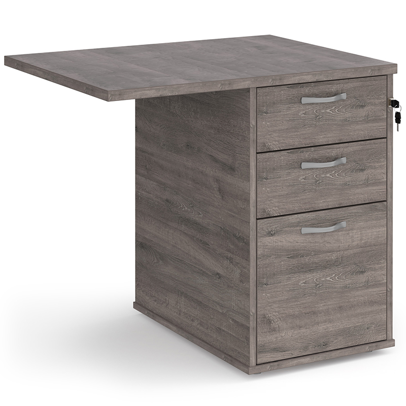 Desk‑High 3 Drawer Pedestal with 800mm Flyover Top – 600mm Deep – Grey Oak