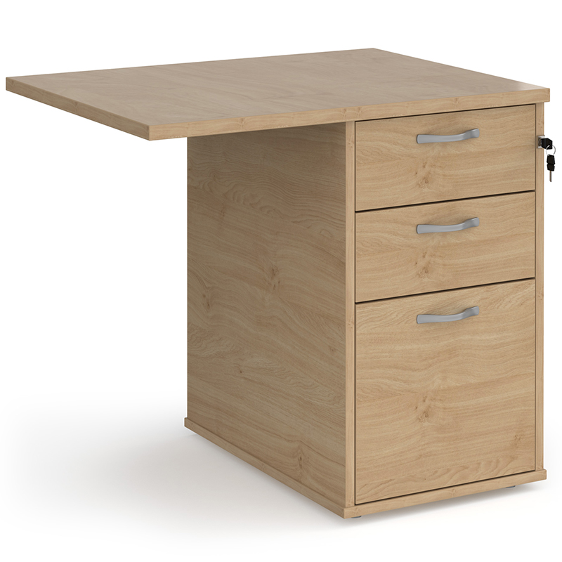 Desk‑High 3 Drawer Pedestal with 800mm Flyover Top – 600mm Deep – Kendal Oak