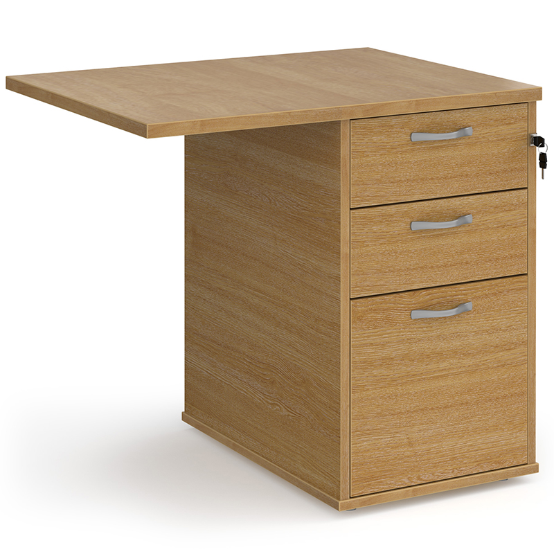 Desk‑High 3 Drawer Pedestal with 800mm Flyover Top – 600mm Deep – Oak
