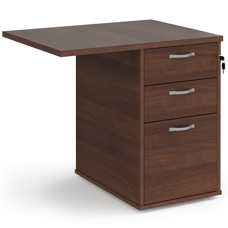 Desk‑High 3 Drawer Pedestal with 800mm Flyover Top – 600mm Deep – Walnut