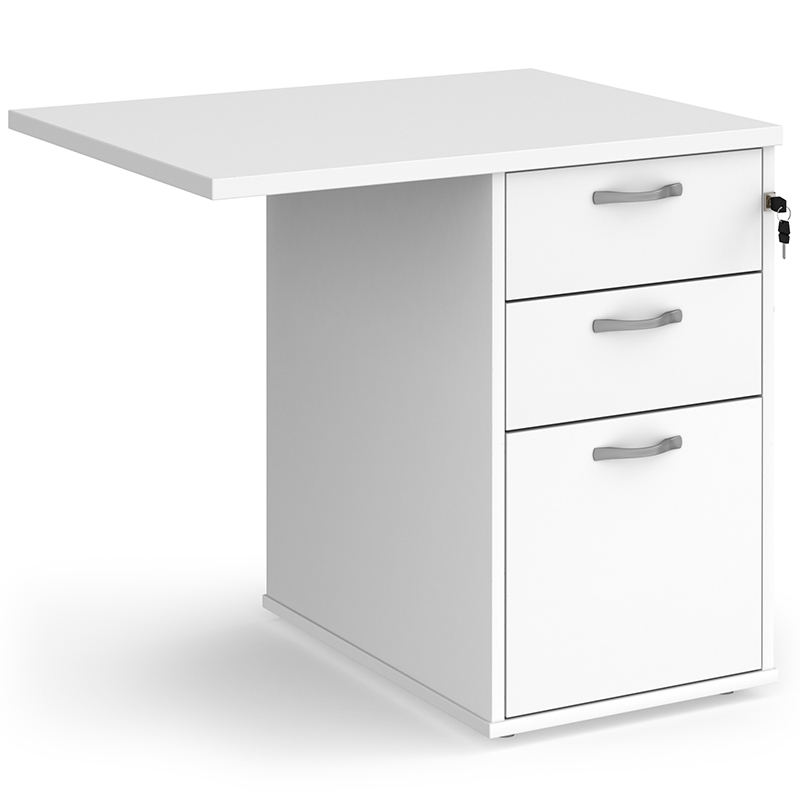 Desk‑High 3 Drawer Pedestal with 800mm Flyover Top – 600mm Deep – White
