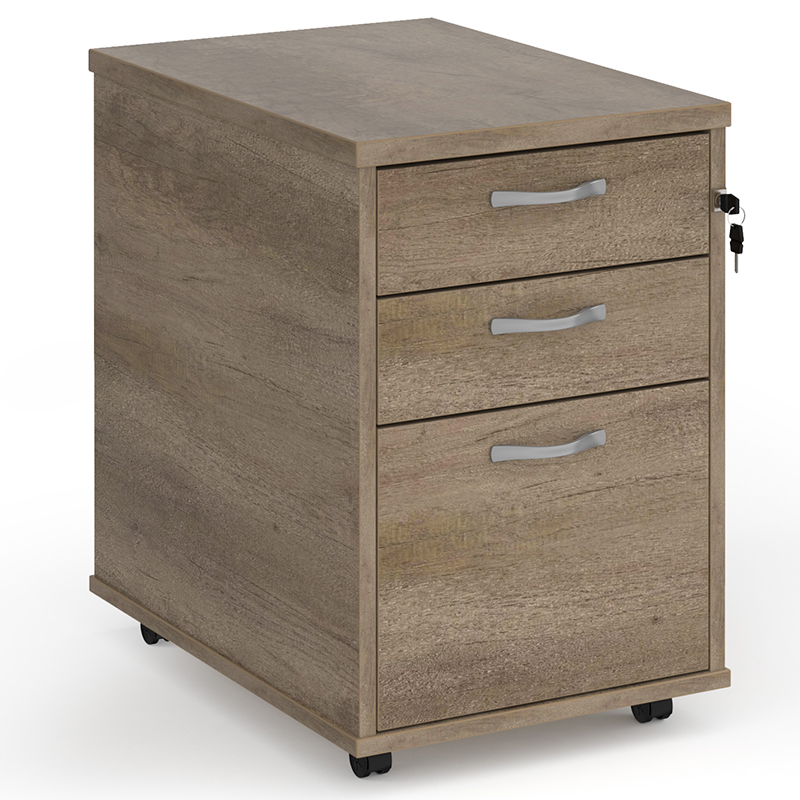 Tall Mobile 3 Drawer Pedestal - Grey Nebraska Oak - 600mm Deep