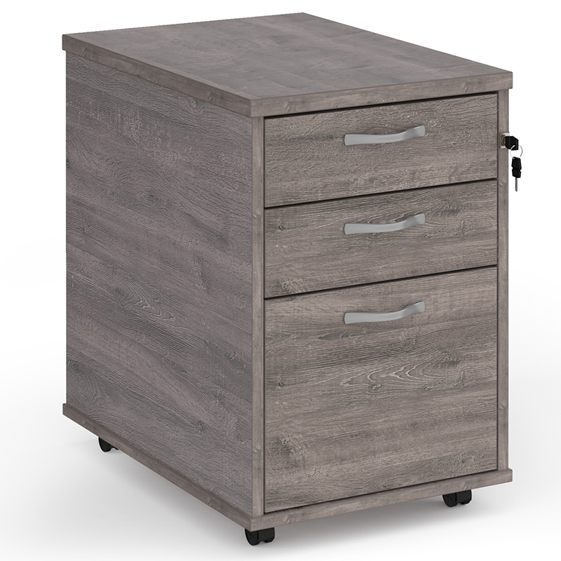 Tall Mobile 3 Drawer Pedestal - Grey Oak - 600mm Deep