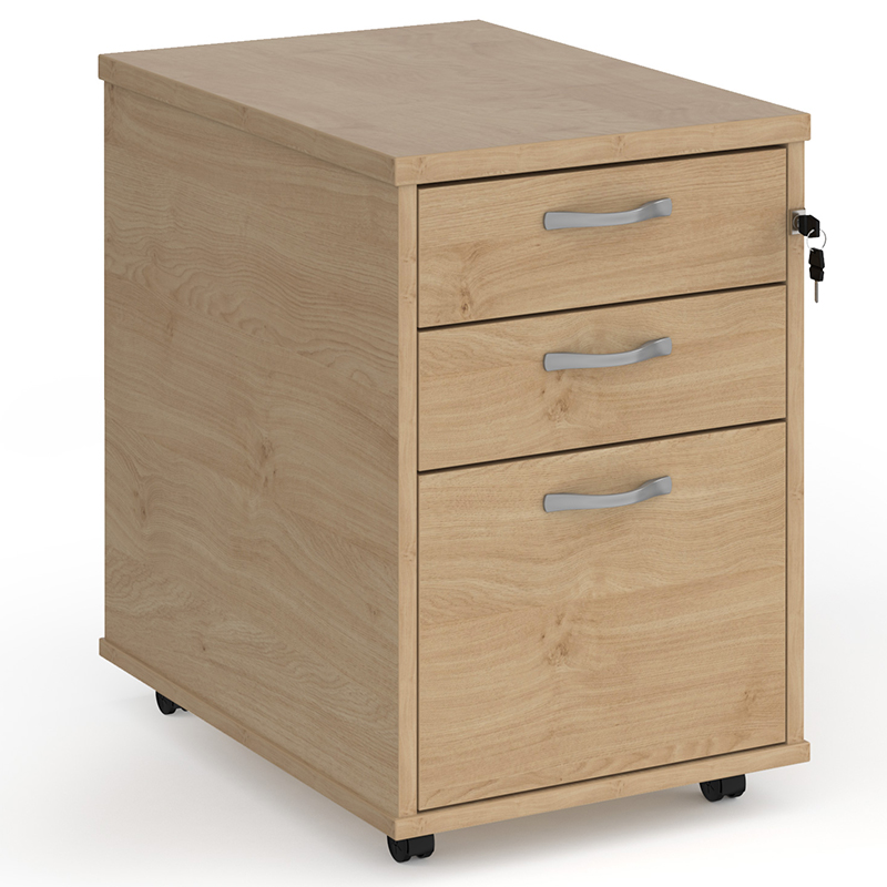 Tall Mobile 3 Drawer Pedestal - Kendal Oak - 600mm Deep