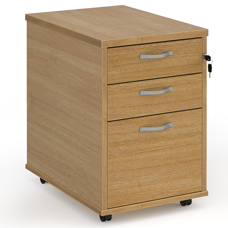 Tall Mobile 3 Drawer Pedestal - Oak - 600mm Deep