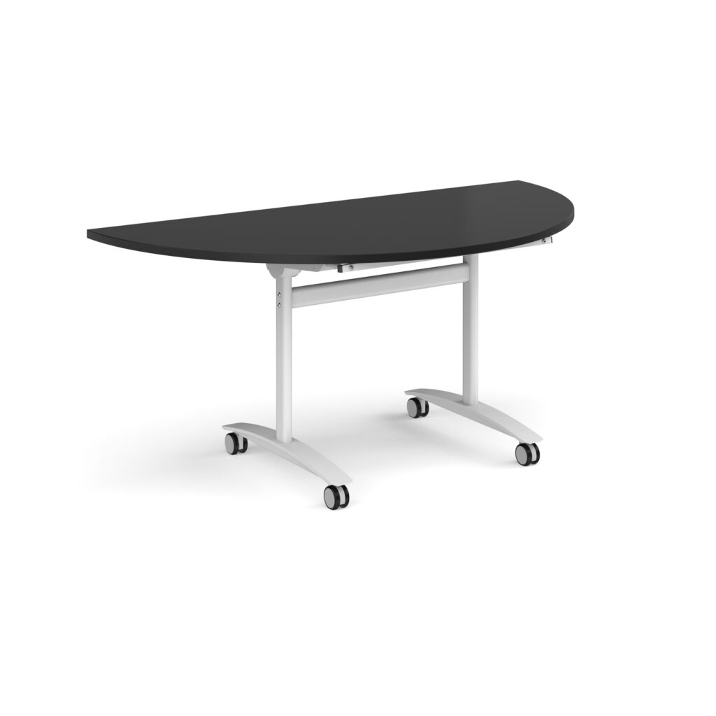 Semi Circular Deluxe Fliptop Meeting Table with White Frame - 1600mm Wide