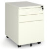 Steel 3 Drawer Wide Mobile Pedestal - White - Nobis Furniture
