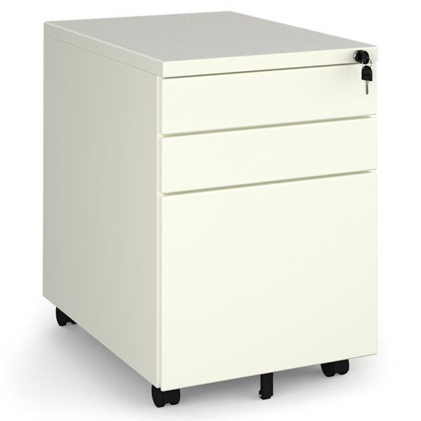 Steel 3 Drawer Wide Mobile Pedestal - White - Nobis Furniture