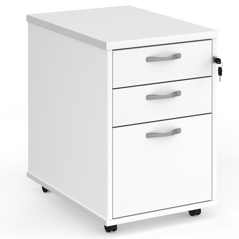 Tall Mobile 3 Drawer Pedestal - White - 600mm Deep