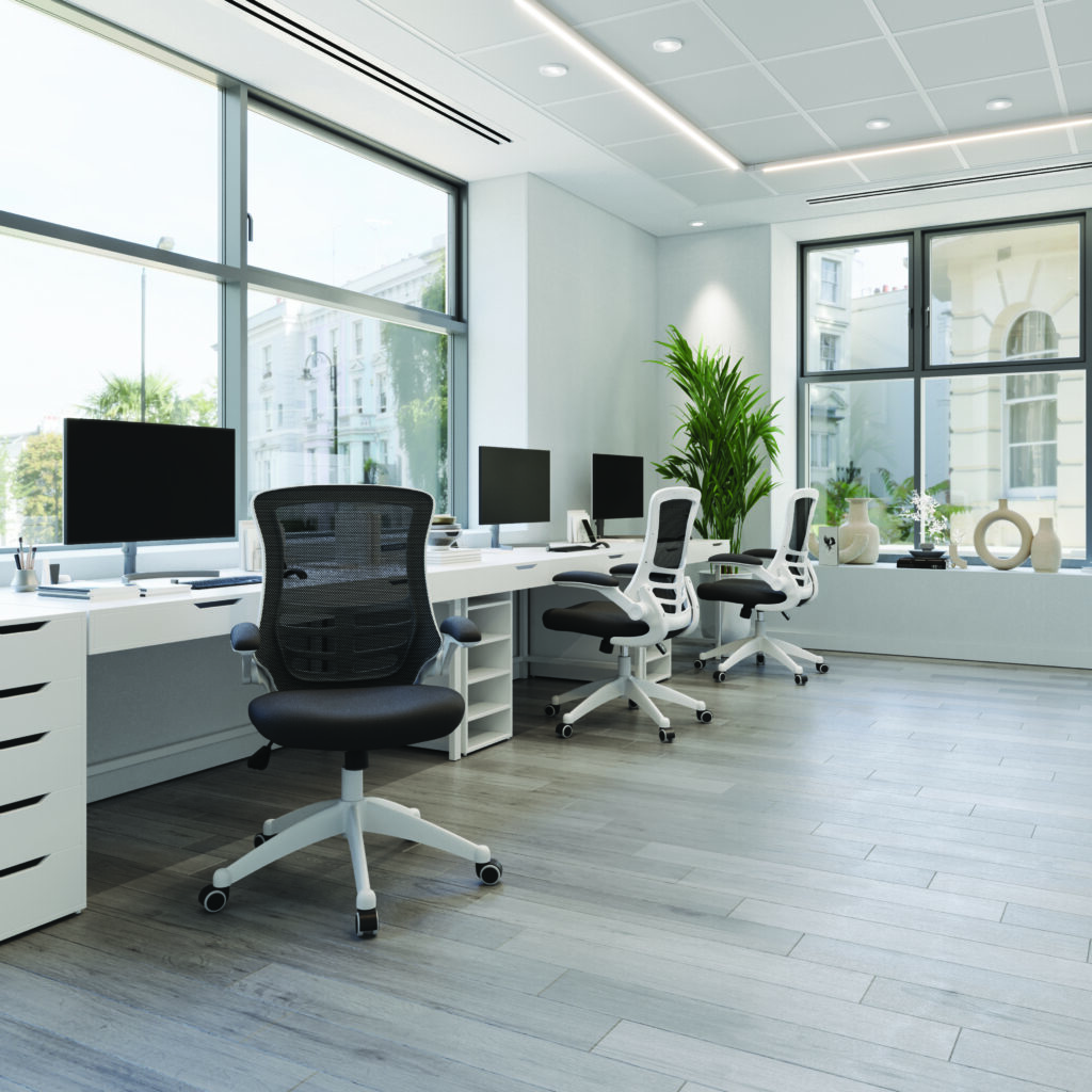 Cadiz Mesh Task Chair with White Frame and Folding Arms