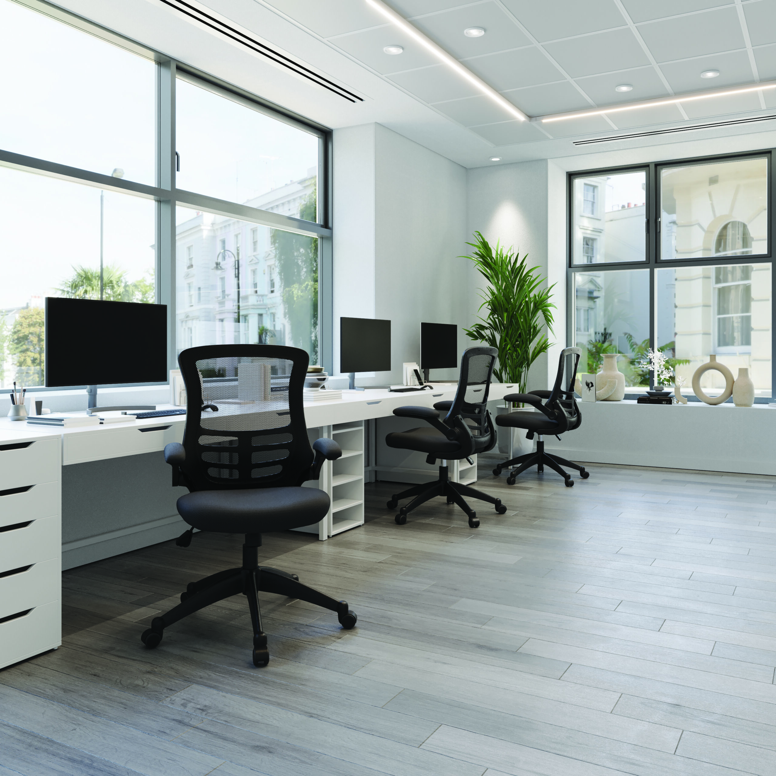 Cadiz Mesh Task Chair with Black Frame and Folding Arms