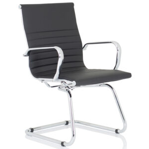 Enzo Black Faux Leather Cantilever Visitor Chair with Arms