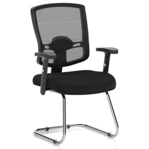 Portland Black Mesh Cantilever Visitor Chair with Adjustable Arms