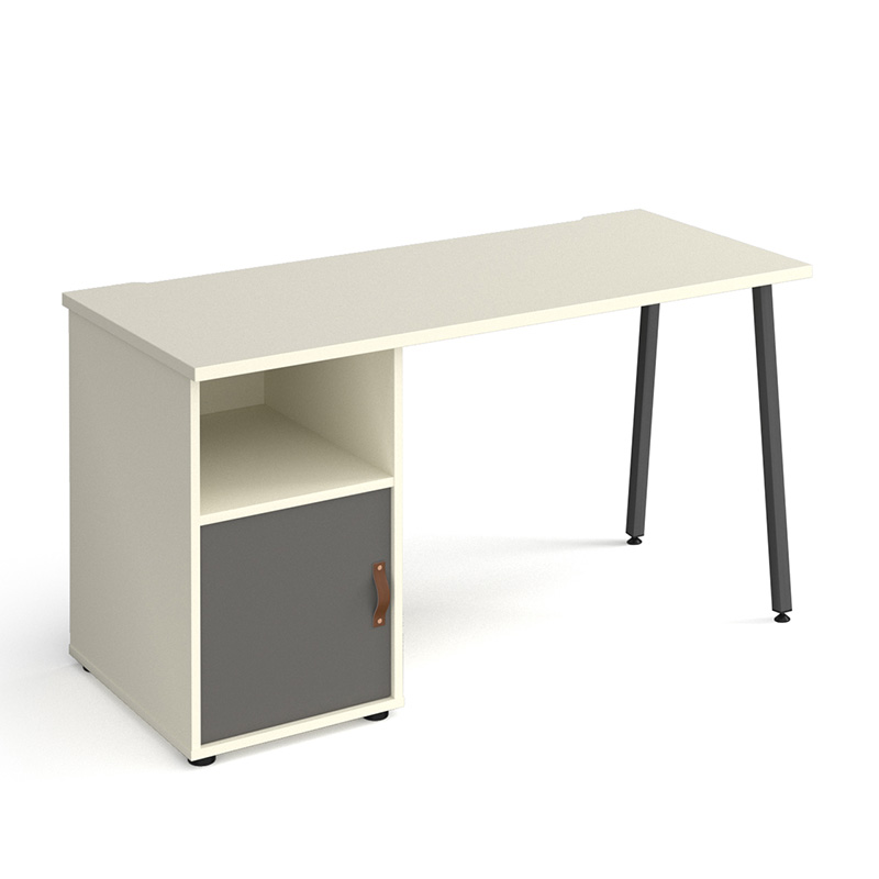 Sparta White Home Office Desk with Cupboard - 1400mm Wide