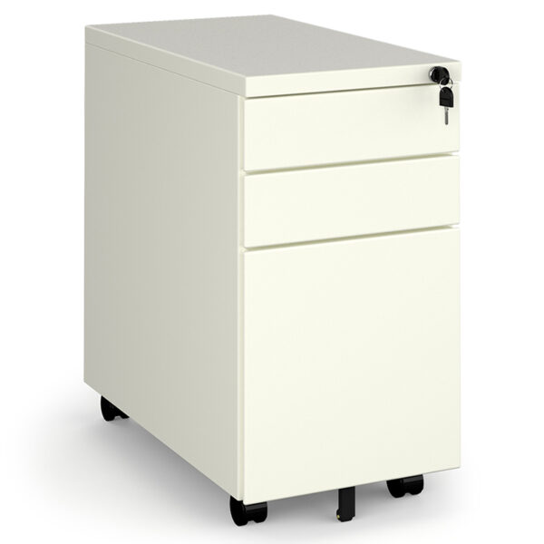 Steel 3 Drawer Narrow Mobile Pedestal - White - Nobis Furniture