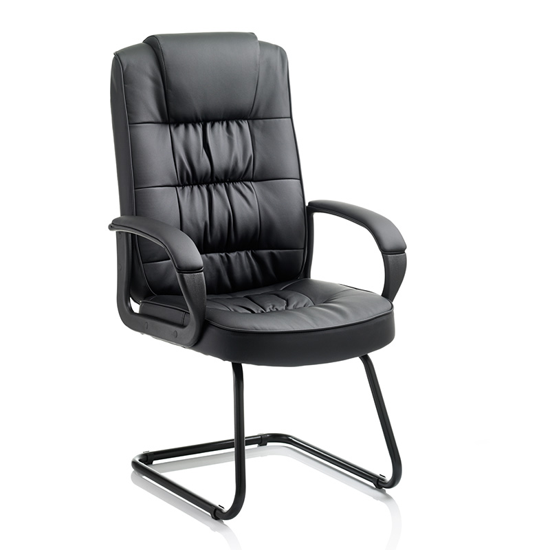 Jenson Deluxe Black Leather Black Cantilever Visitor Chair with Arms
