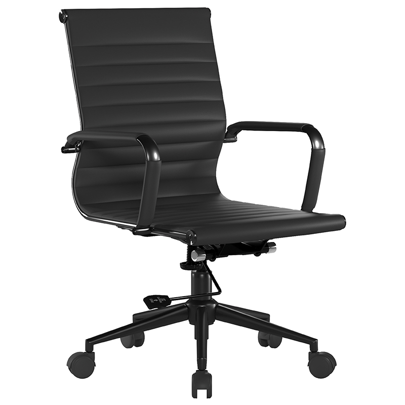 Aura Medium Back Black Bonded Leather Executive Arm Chair with Black Base