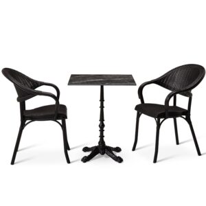 Nobis Furniture - Next Day Olivia Black Marble HP Laminate Square Outdoor Dining Set - 2 Seater Side Chair Set