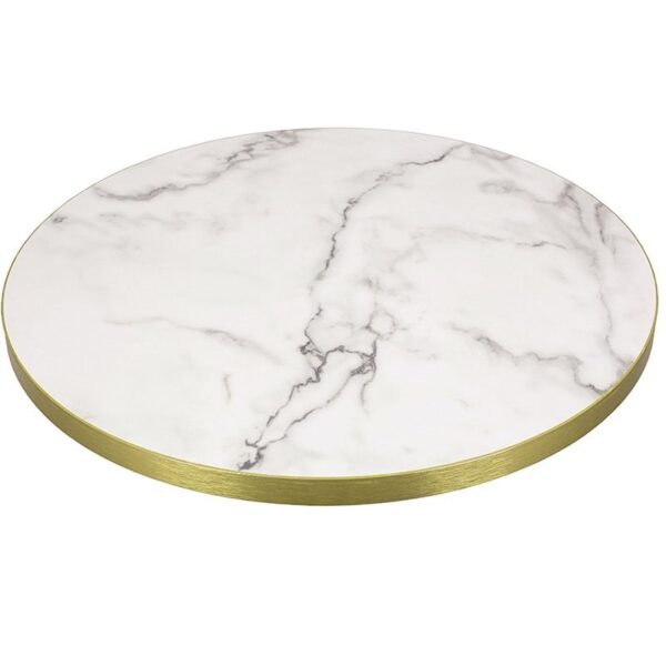 Nobis Furniture - NEXT DAY 25mm Luxury High Gloss White Marble Laminate Table Tops with Gold Effect Edging