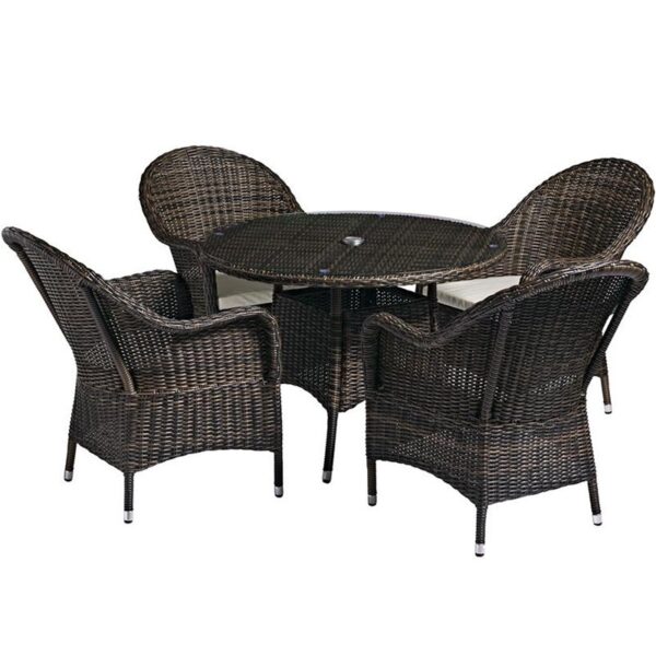 Nobis Furniture - Brown Weave Clova Glass Top Dining Table Set