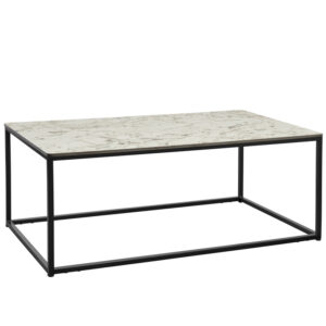 Chunk White Carrara Marble Rectangular Black Steel Complete Coffee Table