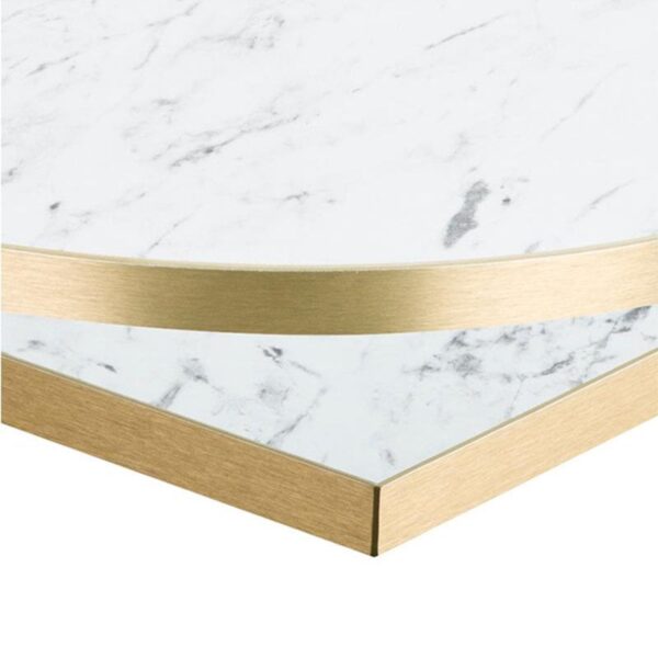 Nobis Furniture - 25mm Premium White Carrara Laminate Table Tops with Gold Effect Edging