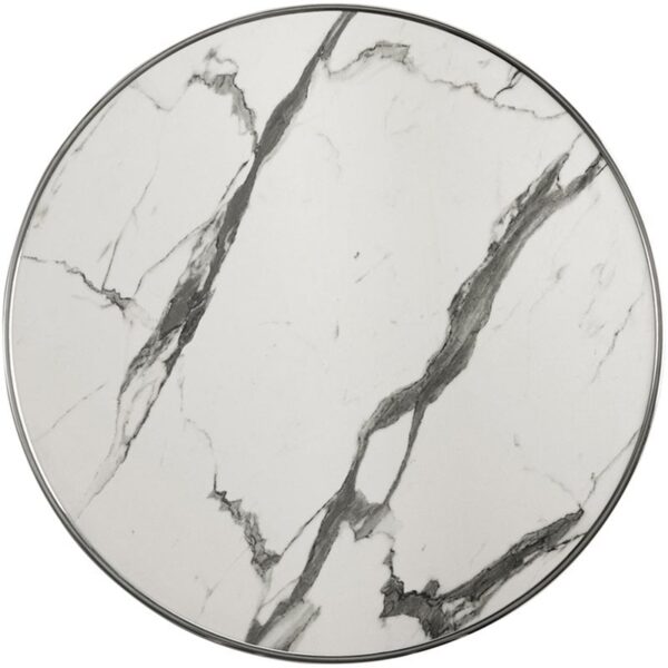 Nobis Furniture - Halo Deluxe Round Outdoor Table Top - White Marble with Chrome Metal Rim
