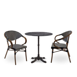 Nobis Furniture - Next Day Emily Marquina Marble Ultra HP Laminate Round Outdoor Dining Set - 2 Seater Side Chair Set