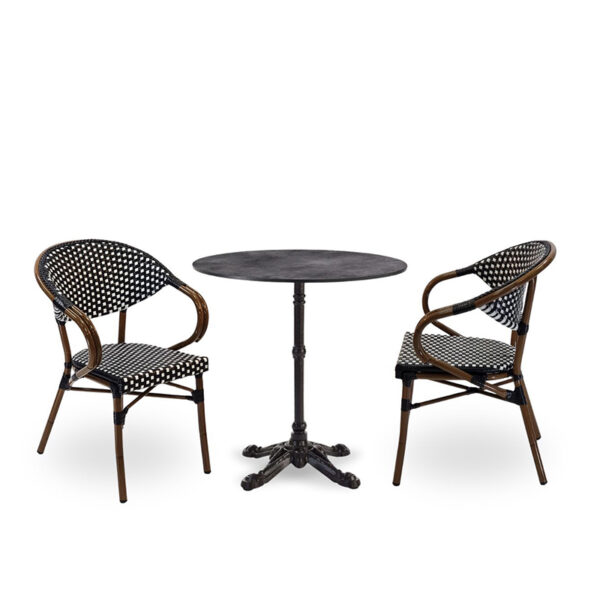 Nobis Furniture - Next Day Emily Metallic Anthracite Ultra HP Laminate Round Outdoor Dining Set - 2 Seater Side Chair Set