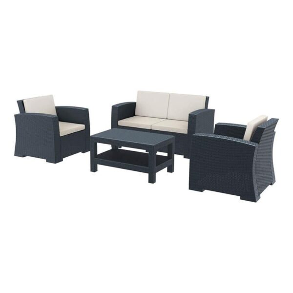 Nobis Furniture - Monaco Rattan Lounge Set - Dark Grey with Beige Cushions