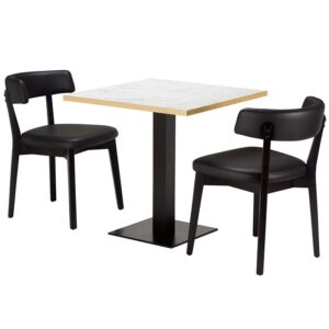 Luca Black 2 Seater Small Dining Set -White Marble Laminate