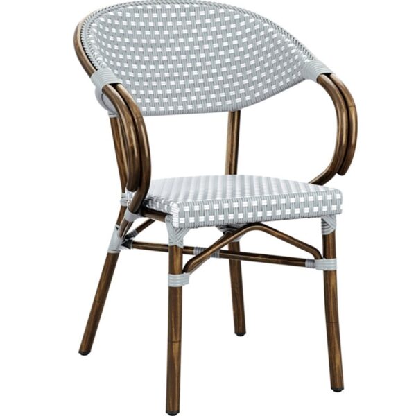 Nobis Furniture - Panda Weave Stacking Armchair in Pacific Blue & White - Premium Outdoor Seating