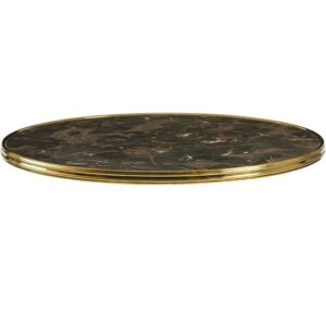 Nobis Furniture - Halo Deluxe Round Outdoor Table Top - Dark Marble with Gold Metal Rim