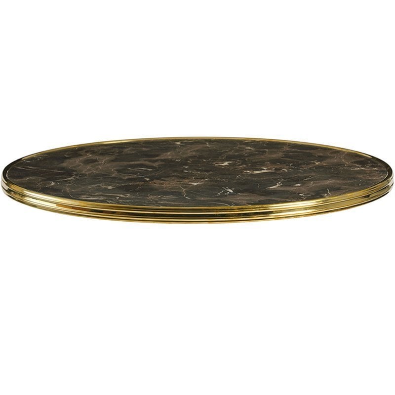 Nobis Furniture - Halo Deluxe Round Outdoor Table Top - Dark Marble with Gold Metal Rim