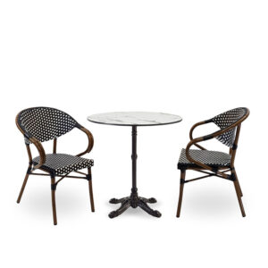 Nobis Furniture - Next Day Emily White Marble Ultra HP Laminate Round Outdoor Dining Set - 2 Seater Side Chair Set