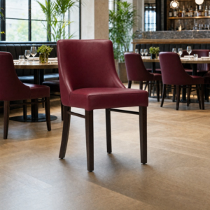 Camden Wine Faux Leather Restaurant Dining Chair Wenge Frame in Restaurant Setting