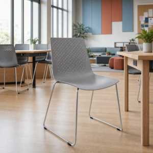 Carve Skid Frame Side Chair in Grey, in Student communal area