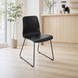 Copenhagen Skid Frame Side Chair – Scandinavian Black Veneer Café & Restaurant Chair in Cafe Setting