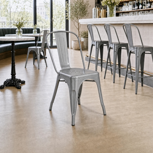 French Bistro Industrial Side Chair - Grey in Bistro Setting