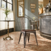 French Bistro Side Chair – Gun Metal – With Wooden Seat Board in bistro environment