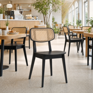 Gordona Rattan Back Side Chair in a light conservatory/cafe setting